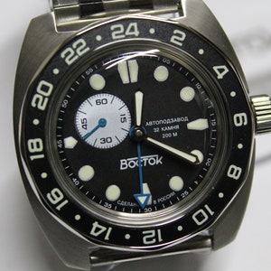Montre automatique Vostok Amphibian GMT 17037B 12/24h, soviétique-russe, URSS