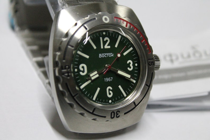 VOSTOK Vostok Amphibian 1967 2415.01/090659, 090660, 090486 orologio subacqueo 20ATM 200m orologio meccanico russo automatico dalla Russia, 2415.01/090660, Bracciale
