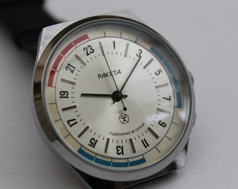 Raketa Vahtovie soviético 24H - Vidrio mineral - Reloj mecánico - Reloj vintage único de la URSS - Militar