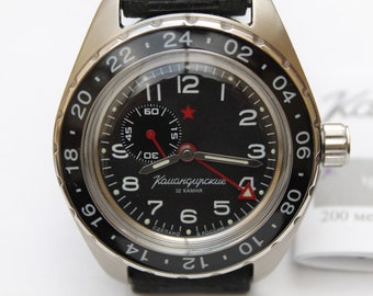 Vostok Komandirskie GMT 02019A-Automatic Watch 12/24h Soviet-Russian USSR