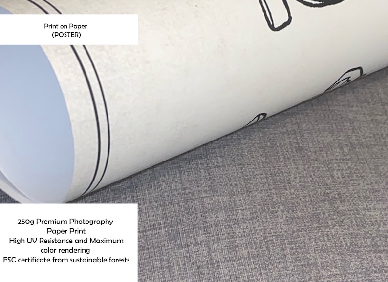 May include: Rolled poster with the text "Print on Paper (POSTER)". The poster is made of 250g premium photography paper with high UV resistance and maximum color rendering. FSC certified from sustainable forests.