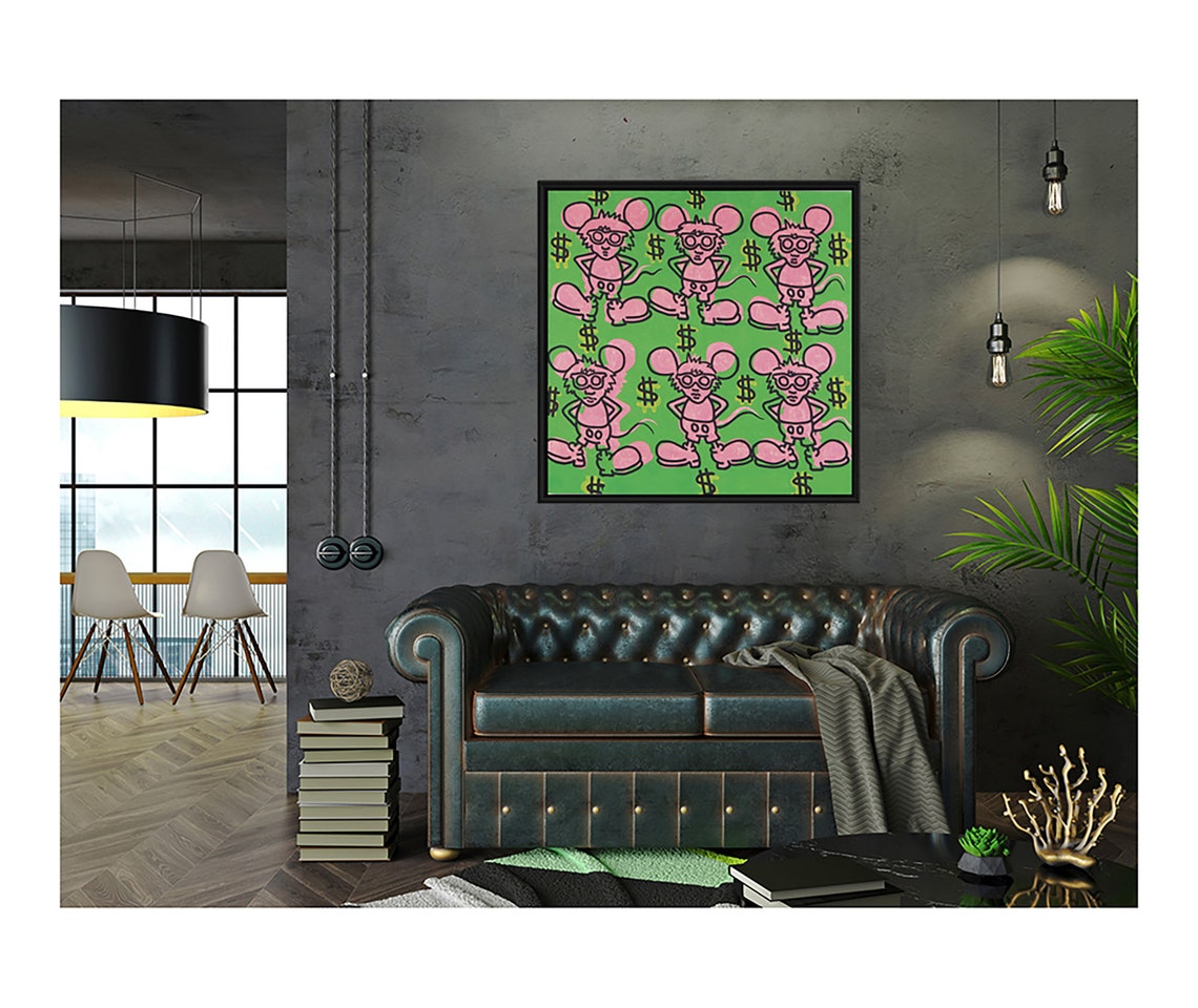Art Prints on Poster or Framed Canvas - Keith Haring Andy Mouse ...