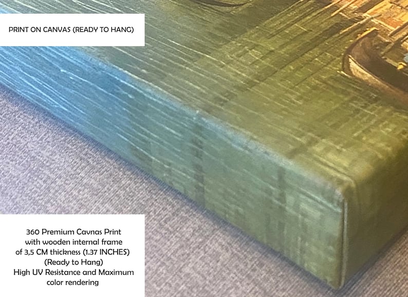 May include: A canvas print with a wooden internal frame. The print is ready to hang and has a thickness of 1.37 inches. The image has high UV resistance and maximum color rendering. The text "PRINT ON CANVAS (READY TO HANG)" is visible.