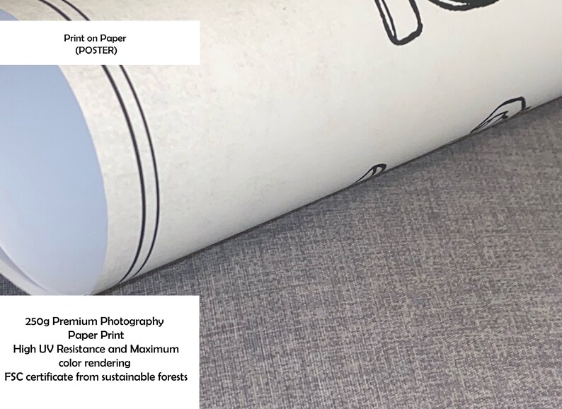May include: Rolled poster with the text "Print on Paper (POSTER)". The poster is made of 250g premium photography paper with high UV resistance and maximum color rendering. FSC certified from sustainable forests.