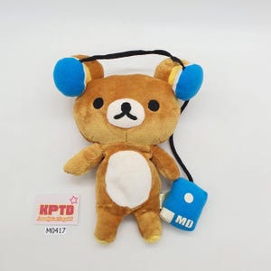 Rilakkuma M417 with Blue Headphones MD San-X Plush 8” Stuffed Toy Doll Japan
