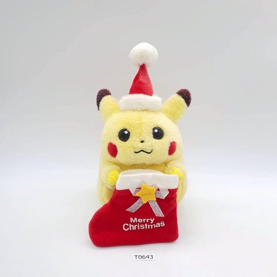Pikachu Santa T643 Pokemon Christmas TOMY Vintage Plush 8