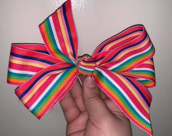 Large Stripe Multi Color Barrette Bow