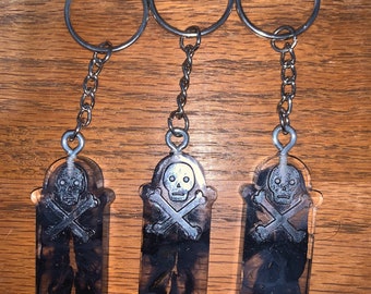 Black Skull and Crossbones Toombstone Keychain
