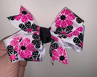 Medium Pink and Black Flower Bow