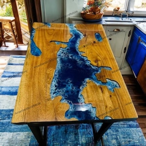 Epoxy Blue River Table | Handmade Resin Dining Table | Kitchen & Living Room Table | Custom Wood Table | Live Edge Table | Epoxy Furniture