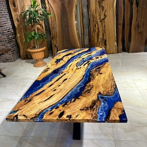 Blue Epoxy River Table, Epoxy Dining Table, Coffee Table, Live Edge Walnut Table, Handmade Wood Table, Indoor & Outdoor Decor
