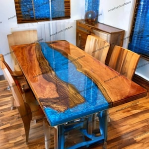 Epoxy Dining Table, Blue Walnut Epoxy Kitchen Dining Room Table, Customized Epoxy Table, Wooden Epoxy Resin Table, Epoxy Coffee Table
