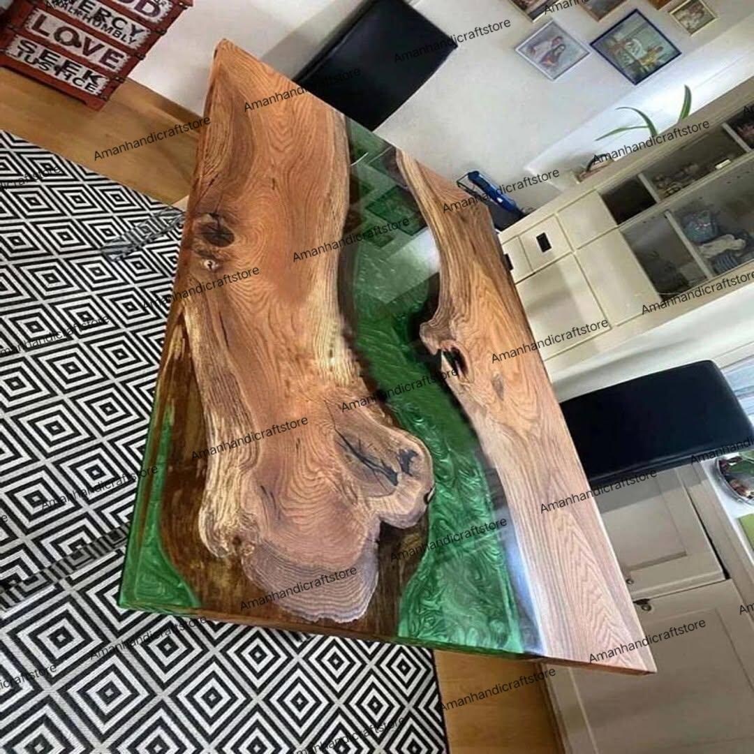 Green Epoxy Coffee Dining Table, Walnut Epoxy Living Room Table, Epoxy Resin Center Table ...