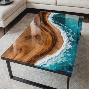Ocean River Table Top | Handmade Resin Coffee Table | Kitchen & Living Room Table | Custom Wood Table | Live Edge Luxury Home Decor