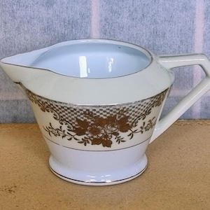 Vintage Noritake Creamer | White Porcelain Gold Floral Pattern | Art Deco Style Handle | Japanese Fine China | Collectible Cream Pitcher