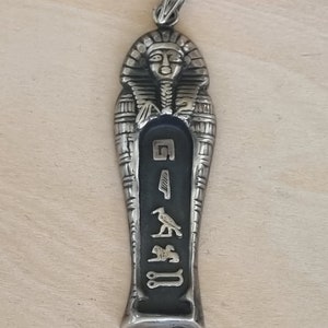 Egyptian Cartouche Pendant | Silver Metal Pharaoh Sarcophagus Jewelry | Ancient Egypt Hieroglyphic Ankh Charm | Unisex Necklace Gift