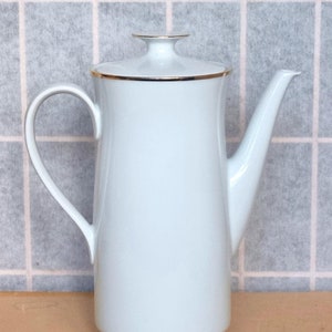 Large Coffee Pot | Vintage 1990s German Porcelain | Jonelle Thomas White with Gold Trim | John Lewis 2 Pint Elegant Serveware