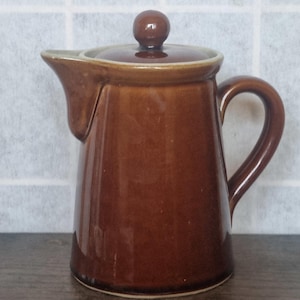 Denby Bourne Coffee Pot | Vintage English Brown Stoneware 1 Pint | Small Farmhouse Hot Water Jug | Rustic Kitchen Pottery
