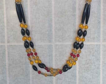 Multistrand Necklace Resin & Lucite Beaded Multistrand Statement Necklace, Vintage Costume Jewellery