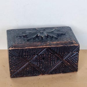 Antique Wooden Box, Hand Carved Black Forest, Floral Motif, Keepsake Jewelry Storage, Traditional European Woodcraft, Rustic German Folk Art