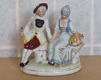 Vintage Porcelain Figurine, Victorian Lady & Gentleman, Collectible Décor, Hand Painted, 11cm 4.5"