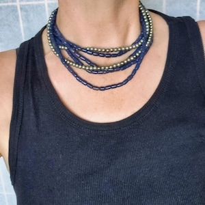 Multi Strand Necklace, Purple and Silver Plastic Bead, EAST Fashion Brand, Women&#39;s Jewelry, Preowned Accessory, Statement Y2K Fashion Style