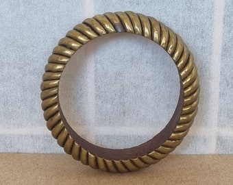 Wooden Bangle with Brass Twist Overlay, Vintage Jewellery