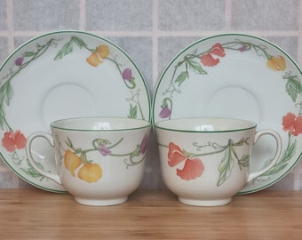 Coffee Cups & Saucers by Johnson Brothers in Summer Delight Pattern, 200ml Capacity, English Vintage Ceramic Pottery, Yellow Orange Floral