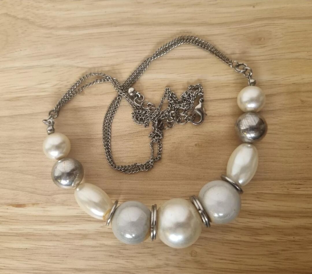 Collier Ancien En Perles D'argent 925 - Tour De Cou 39 Cm - Occasion Superb état