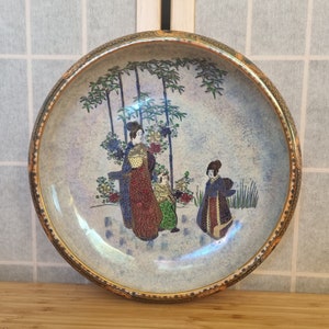 Antike Keramikschale von AG Harley Jones, 1920er Jahre Englische Luster Ware mit orientalischer Geisha-Szene, Vintage Wohnkultur, Sammlergeschenk für Mama