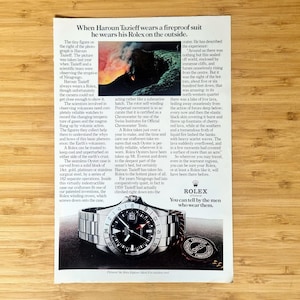 1970s Rolex, Rolex Explorer Mark II Original Print Ad, Volcano, Haroun Tazieff, 1975 Vintage Advertising Piece, Collectible Watch Decor