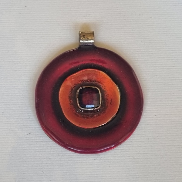 Pendant for Jewellery Making Necklace IKITA Red Glass Bronzed Disc