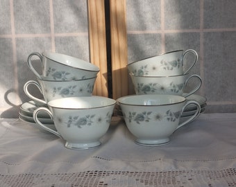 Noritake Tea Set Japan Wellesley Blue Floral Vintage Porcelain 6 Pairs 12 Pieces