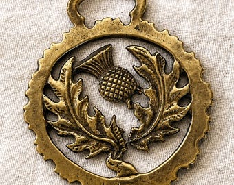 Vintage Thistle Horse Brass | Working Horse Harness Amulet | Traditional Scottish Draft Horse Medallion | Protective Talisman