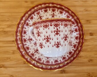 Spode Fleur De Lys Red Trio | Vintage Fine Bone China Tea Set