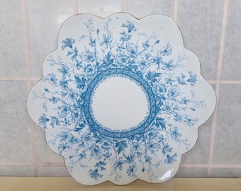 Antique English Porcelain Plate, Blue Floral Transferware, Scalloped Edge Dish, Victorian Style Tableware, Cottage Decor