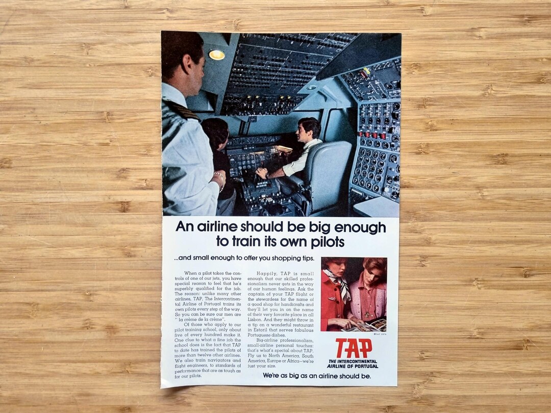 Pilot Advertisement Vintage Airline Travel Advertisement, TAP Air Portugal Magazine Ad ...