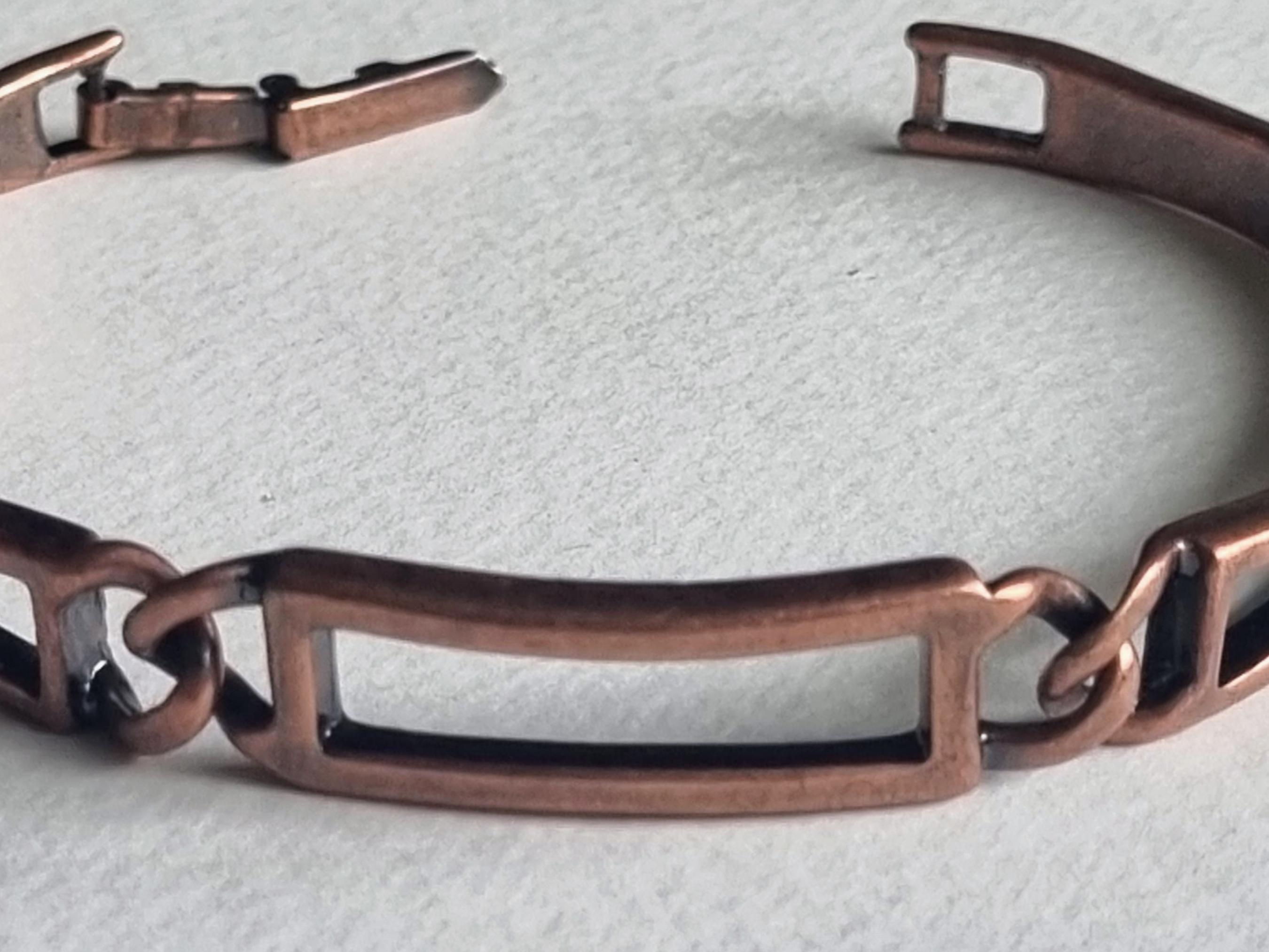 Bracelet Métal Argenté Avec Décor Tricolore En Cuivre - Vintage Années 1970