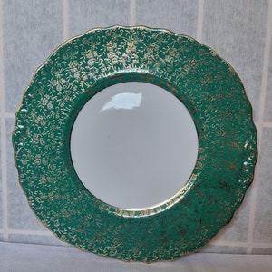 Green Gold Gilt Cake Plate English Vintage Bone China