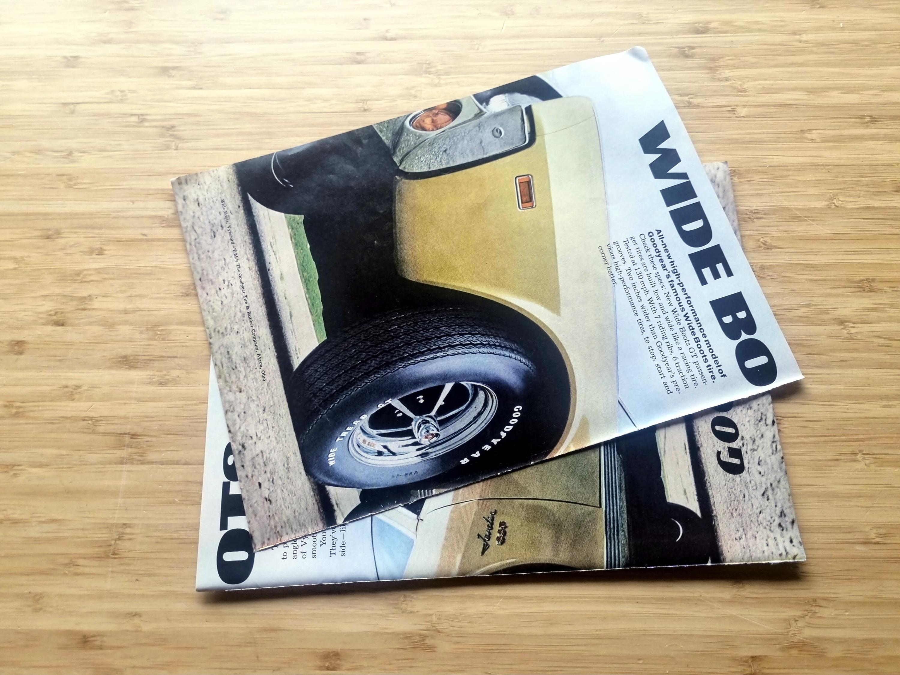 1960s Goodyear Wide Boots GT Tire Ad, Double-page Muscle Car