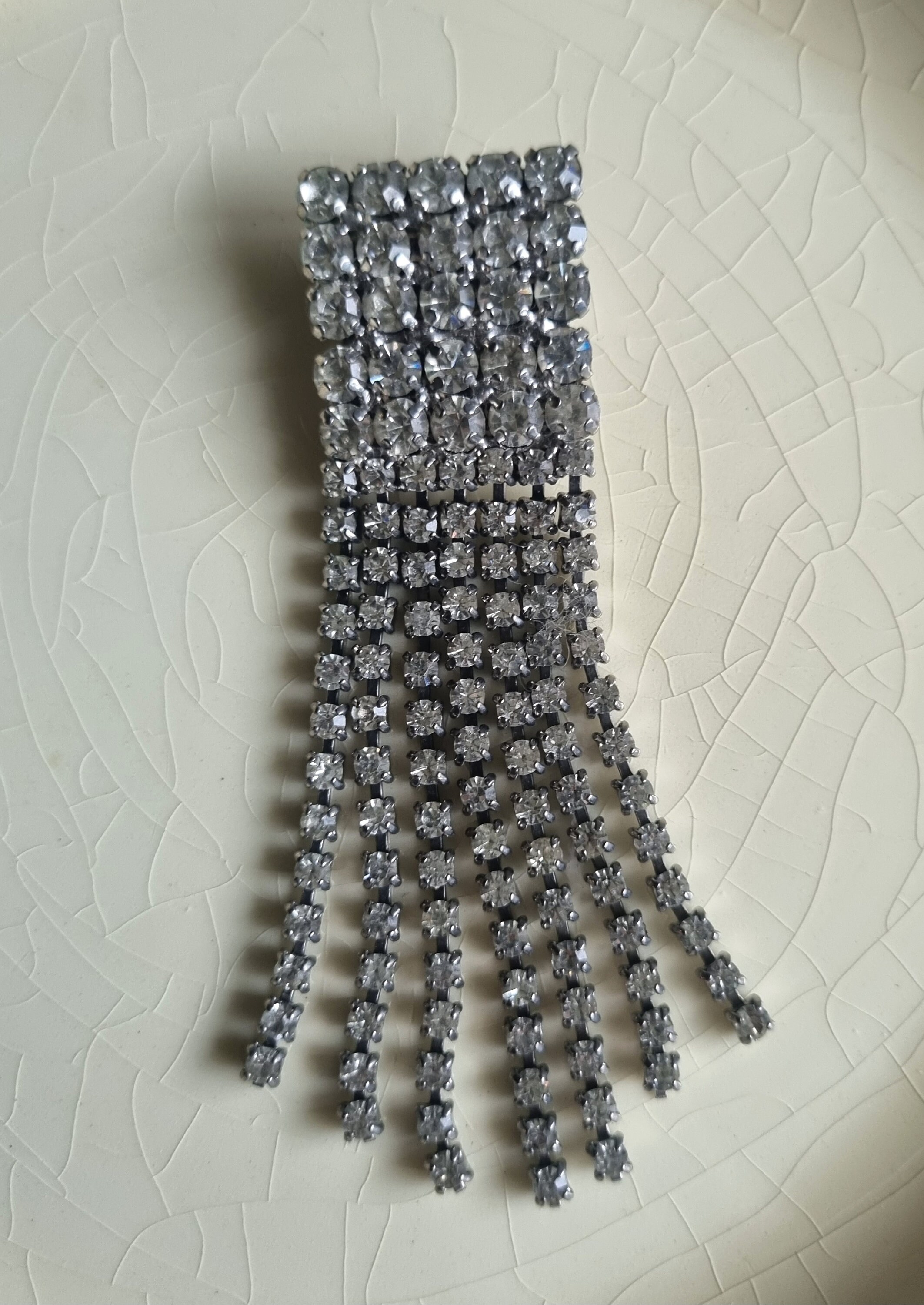 Art Deco 1960’s Rhinestone Tassel Brooch - Silver-Tone Rhinestone Accent Art Deco Rhinestone Brooch | Vintage Cascading Crystal  main image 3