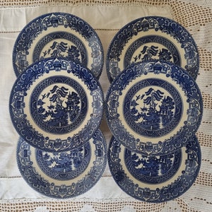 Blue Willow Saucer Plates | English Ironstone Set of 6 | Vintage Dessert Plates | Tea Set Replacements | 5.5 inch