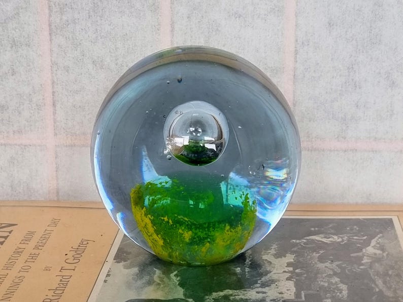 Glass Art Paperweight Object, Blue Green Swirled Design, Heavy Studio ...