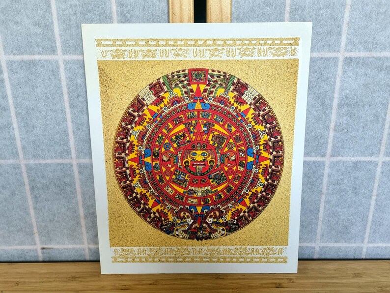 Aztec Calendar Sand Art Original, Mexican Sun Stone Wall Art, Handmade ...