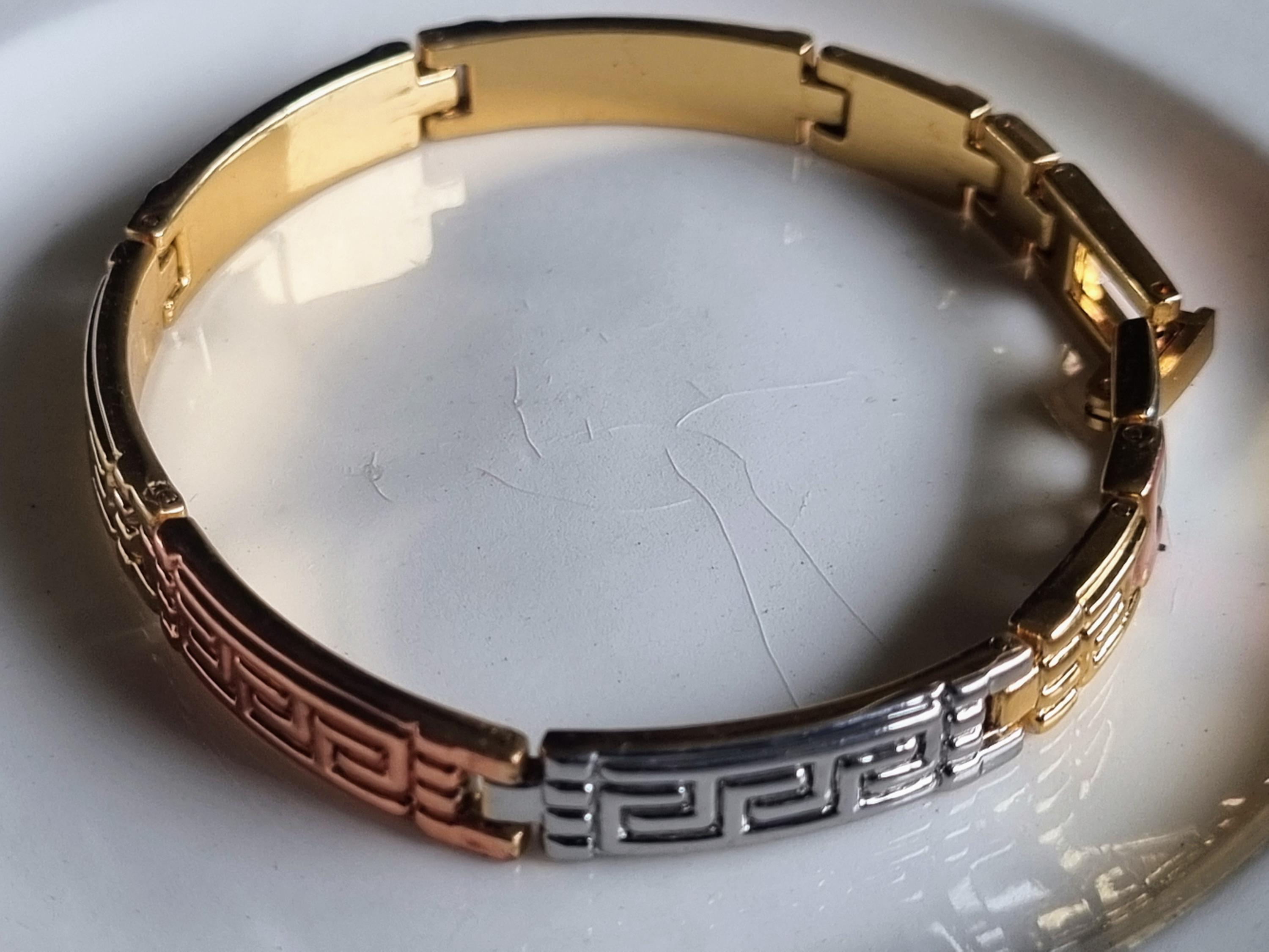 Vintage Gold Bracelet | 1980s Greek Key Design | Tri-tone 