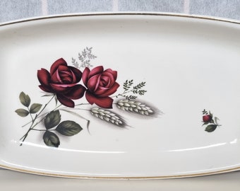 1950年代ヴィンテージの花柄磁器トレイ、Faianta Sighisoara作、赤い