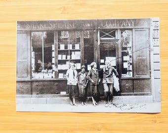 Ernest Hemingway Sylvia Beach, Vintage Paris Black and White Print 1920s, Magazine Photograph Page from 1980s, Shakespeare Company Bookshop