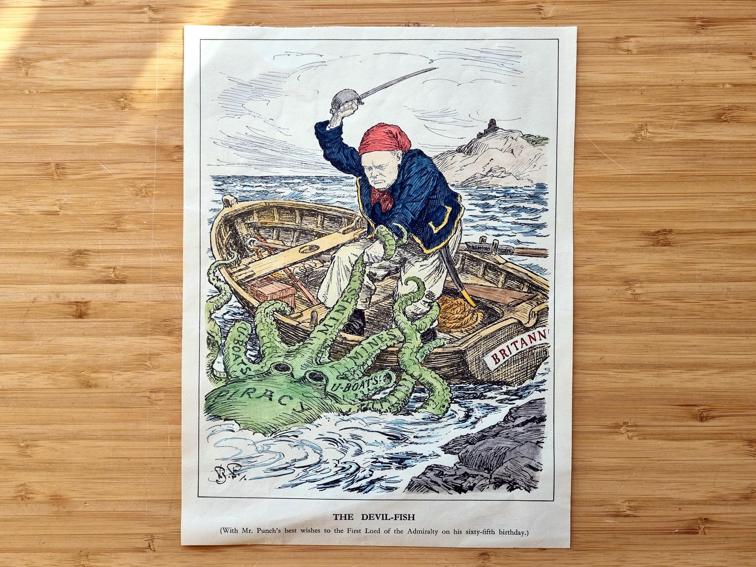 ヴィンテージ政治漫画プリント、パンチ1939年バーナード・パートリッジ