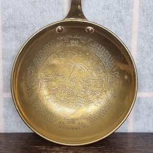 Etsad kopparpanna | Gammalt pilmönster | Väggdekor i vintagekök | Chinoiserie-stekpanna | Hängande konst i lantlig stil