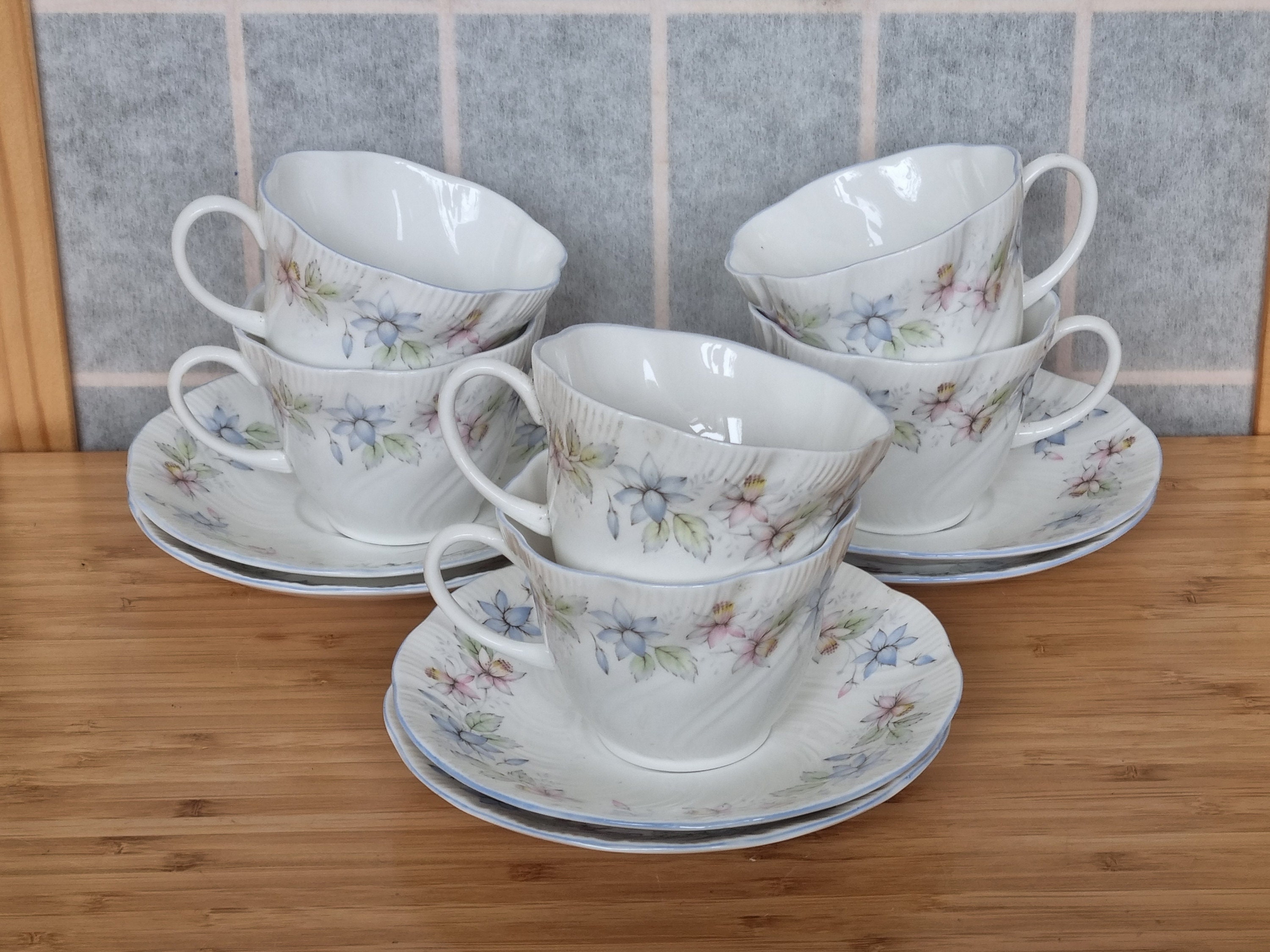 Queens Fine Bone China Tea Cup| Claire Pattern Teacups Saucers
